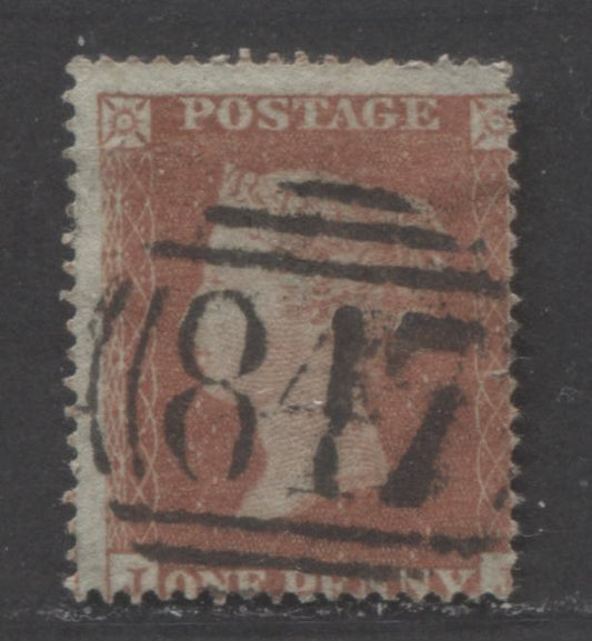Lot  468 Great Britain - Barred Numeral Cancels For England & Wales: 800-899 SC#8 1d Orange Red 1857-1863 1d Red Stars, Small Crown, Bluish Paper, Perf. 16 Issue, #847, Scarce Shade, 750 GBP In Gibbons Specialized, A Good Used Singles, Est. Value $75