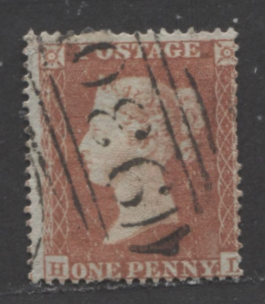Lot  474 Great Britain - Barred Numeral Cancels For England & Wales: 900-999 SC#8var 1d Red Brown 1854-1855 1d Red Stars, Small Crown, Bluish Paper, Perf. 16 Issue, #930, A Good Used Single, Estimated Value $3