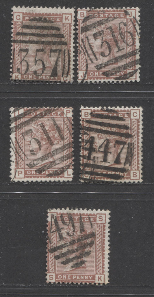 Lot  484 Great Britain - Barred Numeral Cancels For England & Wales: 300-499 SC#79 1d red Brown 1880-1881 No Corner Letters, Imperial Crown Wmk Issue, #311, #316, #357, #447, #497, 5 Good & VG Used Singles, Estimated Value $6