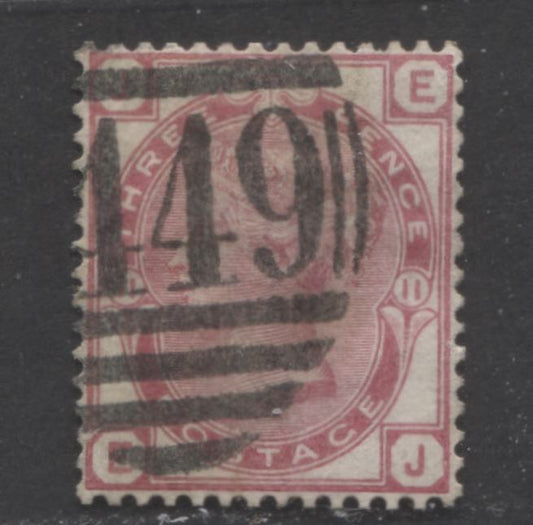 Lot  485 Great Britain - Barred Numeral Cancels For England & Wales: 300-499 SC#61 3d Rose 1873-1880 Large Coloured Corner Letters, Spray Wmk, #449, Plate 11, A VG Used Single, Estimated Value $12