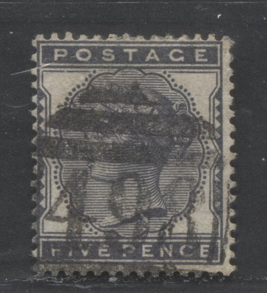 Lot  488 Great Britain - Barred Numeral Cancels For England & Wales: 300-499 SC#85 5d Indigo 1880-1881 No Corner Letters, Imperial Crown Wmk Issue, #498, A VG Used Single, Estimated Value $30