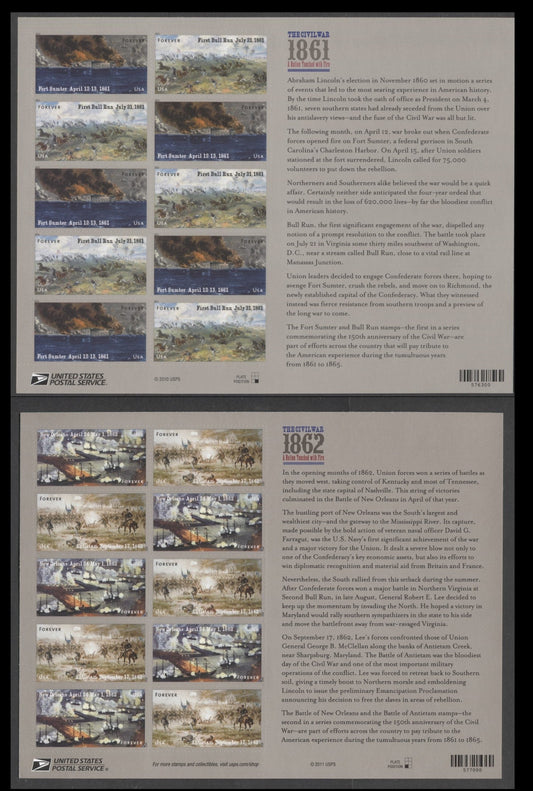Lot 53 United States SC#4522  2011-2012 Civil War Issues, 2 VFNH Sheets Of 12, Click on Listing to See ALL Pictures, 2017 Scott Cat. $24
