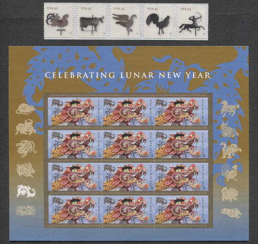 Lot 57 United States SC#4617a/4623 2012 Weather Vanes & Chinese New Year Issues, 2 VFNH Strip Of 5 & Sheet Of 12, Click on Listing to See ALL Pictures, 2017 Scott Cat. $18.5