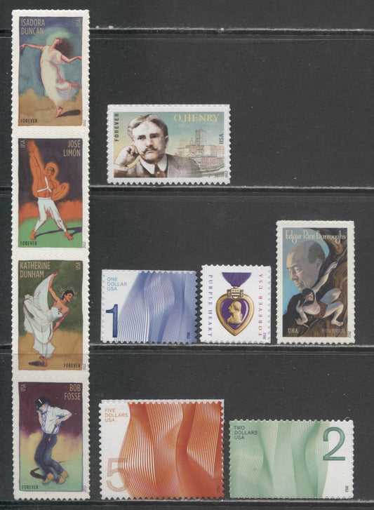 Lot 64 United States SC#4701a/4719 2012 Innovative Choreographers/Waves Of Color Issues, 6 VFNH Singles & Strip Of 4, Click on Listing to See ALL Pictures, 2017 Scott Cat. $21.5