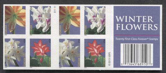 Lot 90 United States SC#4865b Forever Multicolored 2014 Winter Flowers Issue, Double Sided Booklet, A VFNH Booklet Of 20, Click on Listing to See ALL Pictures, 2017 Scott Cat. $20