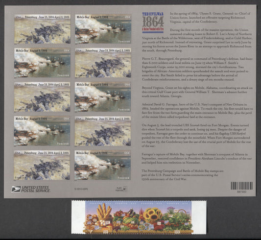 Lot 97 United States SC#4910/4915a 2014 Civil War & Farmers Market Issues, 2 VFNH Strip Of 4 & Sheet of 12, Click on Listing to See ALL Pictures, 2017 Scott Cat. $16