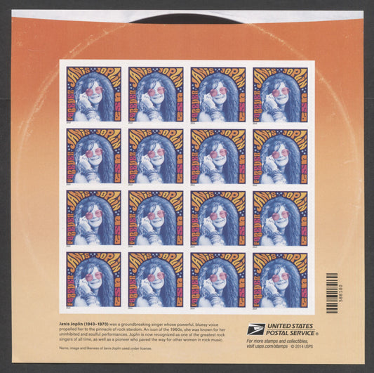 Lot 98 United States SC#4916 Forever Multicolored 2014 Music Icons Issue, A VFNH Sheet Of 16, Click on Listing to See ALL Pictures, 2017 Scott Cat. $16