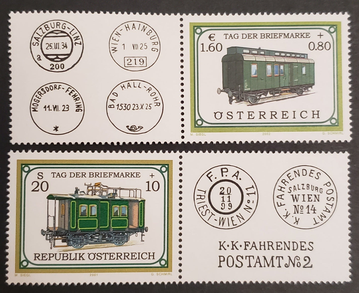 Austria SC#B371-B372 2001-2002 Stamp Day Semi Postals, 2 VFNH Singles+Labels, Click on Listing to See ALL Pictures, 2017 Scott Cat. $15.75