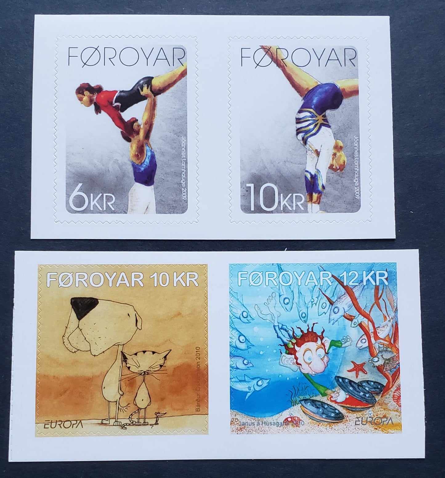 Lot 91 Faroe Islands SC#517/539 2009-2010 Gymnastics Club Centenary - Europa, 2 VFNH Self-Adhesive Booklet Stamps On Pairs, Click on Listing to See ALL Pictures, 2017 Scott Cat. $14