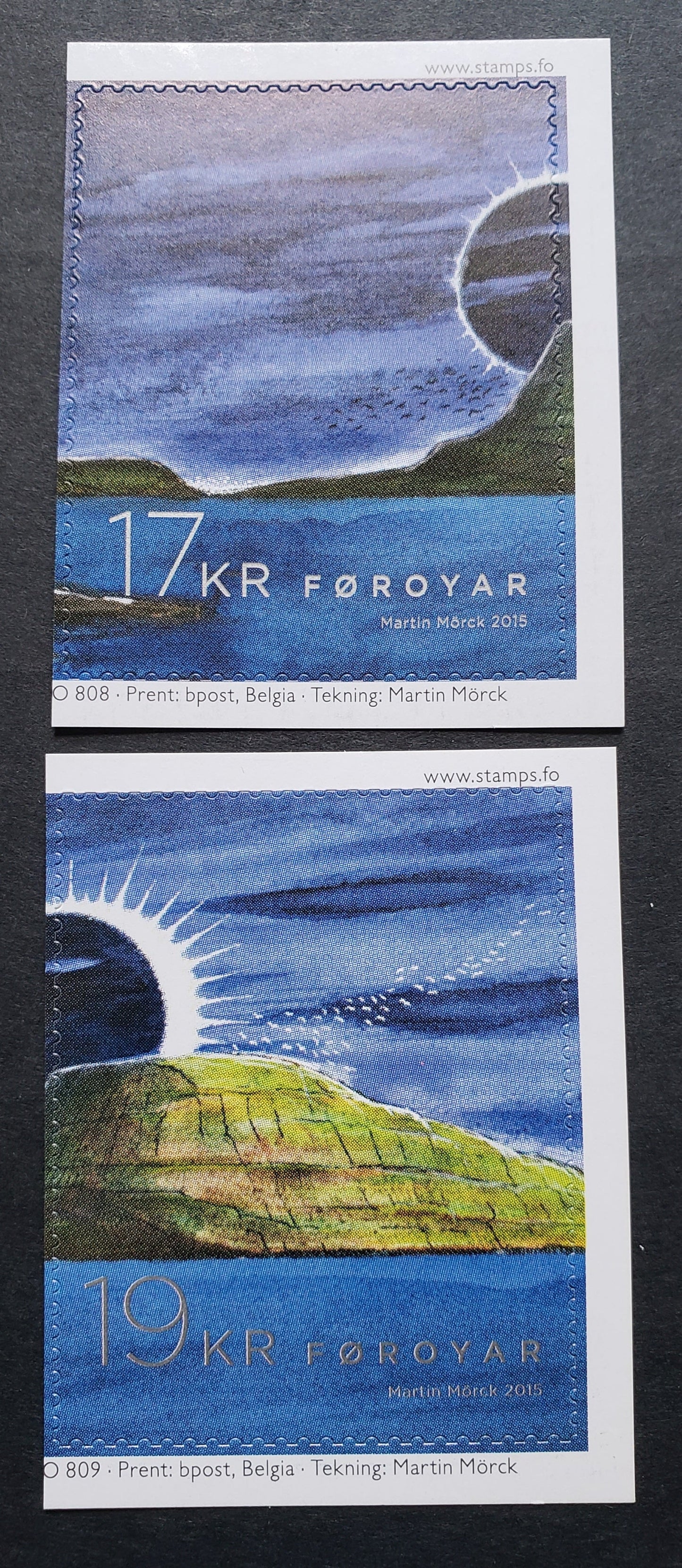 Lot 91 Faroe Islands SC#641-642 2015 Total Solar Eclipse, 2 VFNH Self Adhesive Booklet Stamps, Click on Listing to See ALL Pictures, 2017 Scott Cat. $10.75