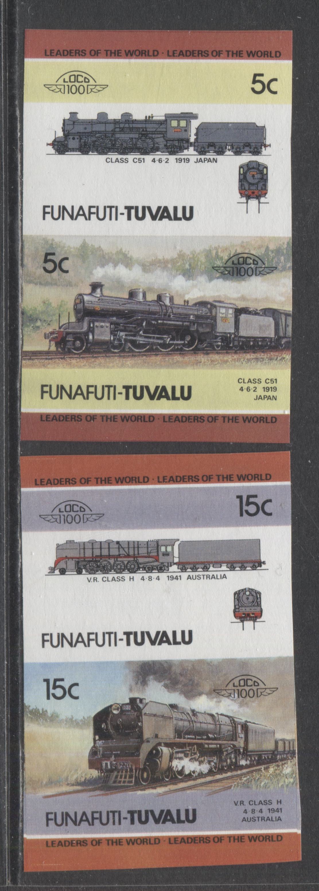 Lot 93 Tuvalu SC#1-4 1984-1986 Leaders Of The World, Format Security Printers Archives, 4 VFNH Imperf Pairs, Click on Listing to See ALL Pictures, Estimated Value $30