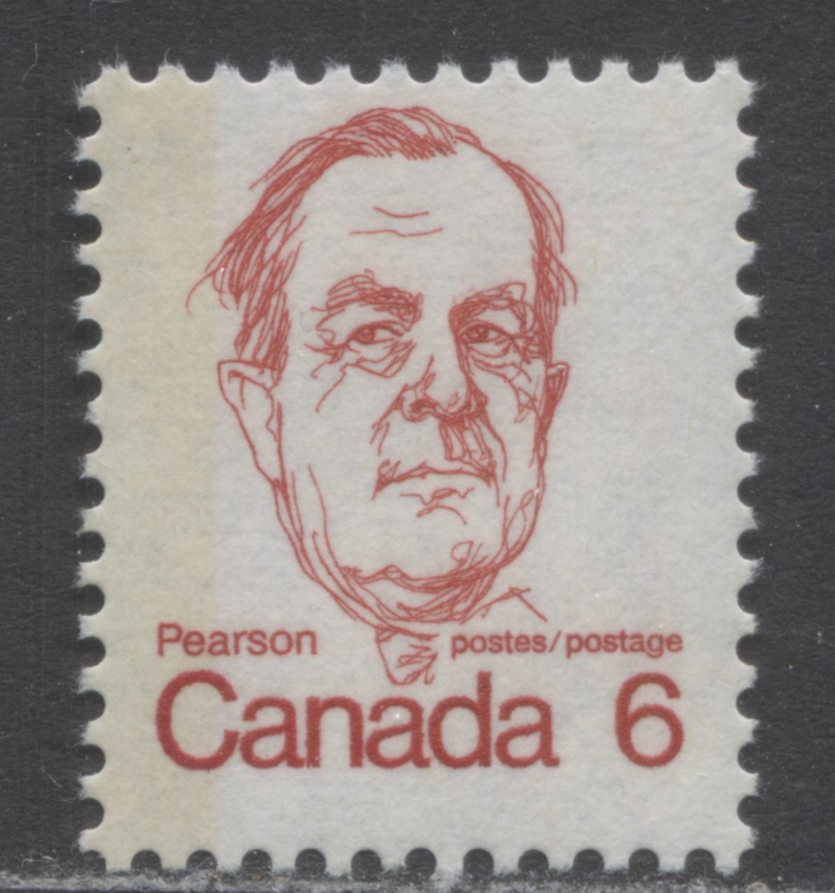 Lot 109 Canada #591iiiT3 6c Deep Bright Red Lester Pearson, 1973-1978 Caricature Issue, A Fine NH Single G2aL Tagging Error On Vertical Ribbed Paper, Moderate Tagging, Satin PVA Gum