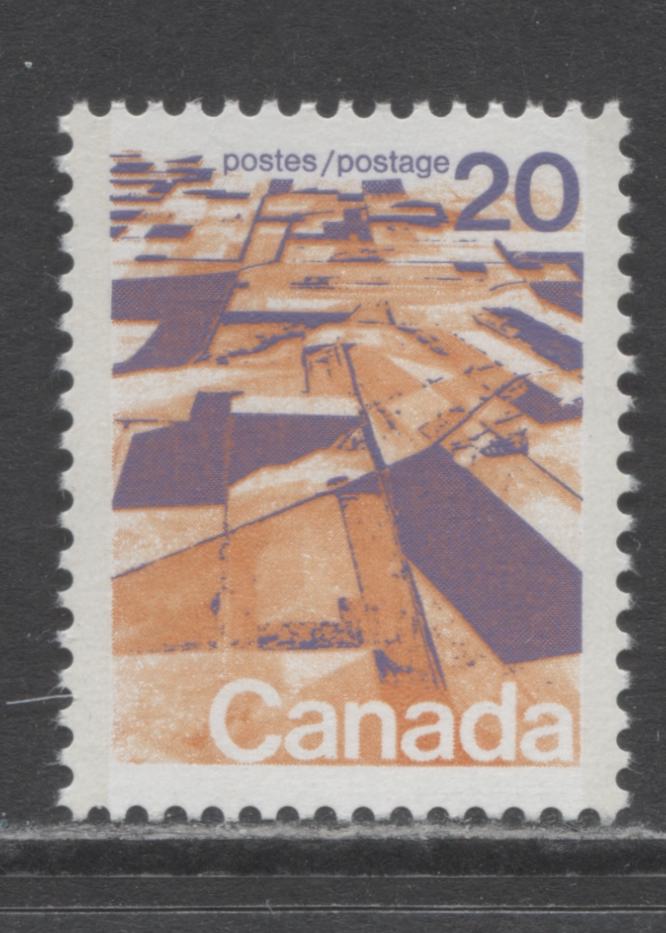 Canada #596x 20c Multicoloured Prairies, 1972-1979 Landscape Definitive Issue, A VFNH Single 4 mm OP-2 Tag, MF6/HB10 Paper, Peach Fields
