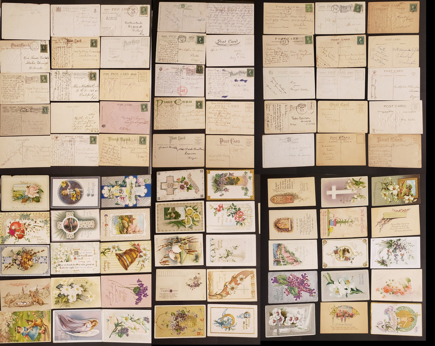 US & Canada 40 F/VF Early 1900's Easter Postcards, 80% Approximately Are Unstamped, but Most Contain Written Messages, Contains Many Better Embossed Designs