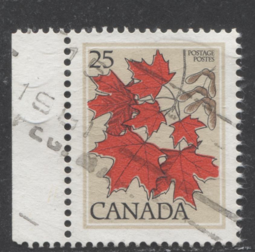 Lot 98 Canada #719T6 25c Multicoloured Sugar Maple, 1977-1982 Floral & Environment Issue, A VF Used Single On DF1/DF1 Paper, With Tagging Doctor Blade Flaw, Stone Background, Finely Screened, The Illustrated Example On Adminware
