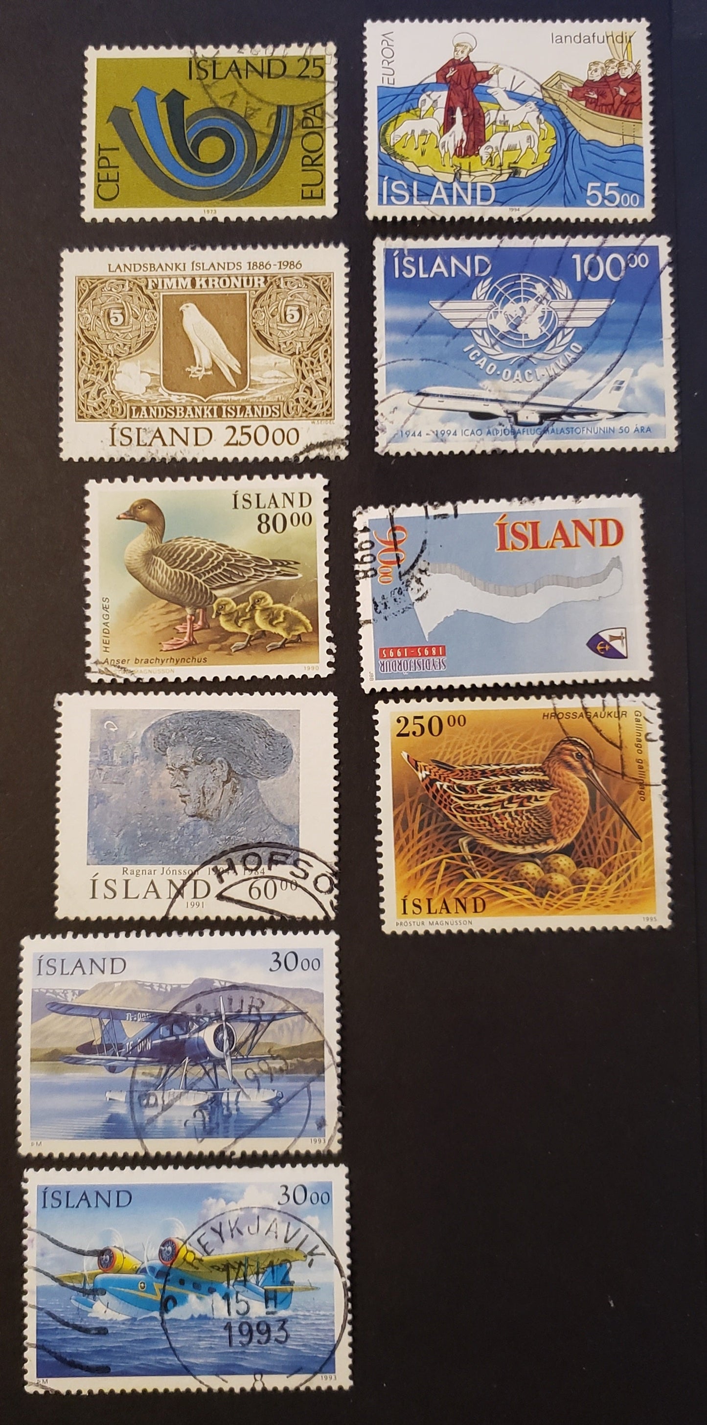 Lot 123 Iceland SC#448/809 1973-1995 Europa / Birds Issues, 10 F-VF Used Singles, Click on Listing to See ALL Pictures, 2017 Scott Cat. $25.05