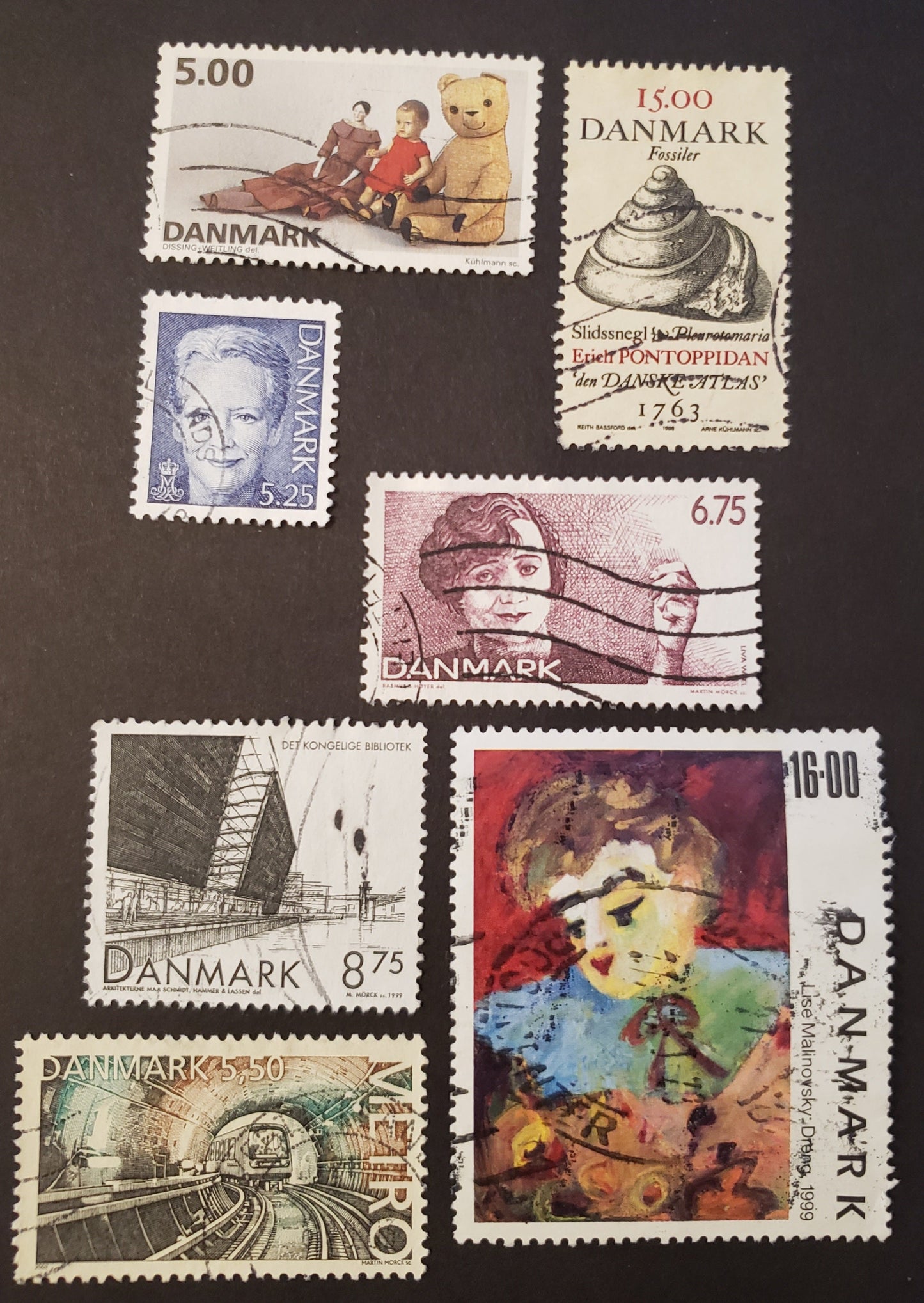 Denmark SC#1038/1234 1995-2002 Toys / Opening Of Copenhagen Metro Issues, 7 Fine & VF Used Singles, Click on Listing to See ALL Pictures, 2017 Scott Cat. $17.75