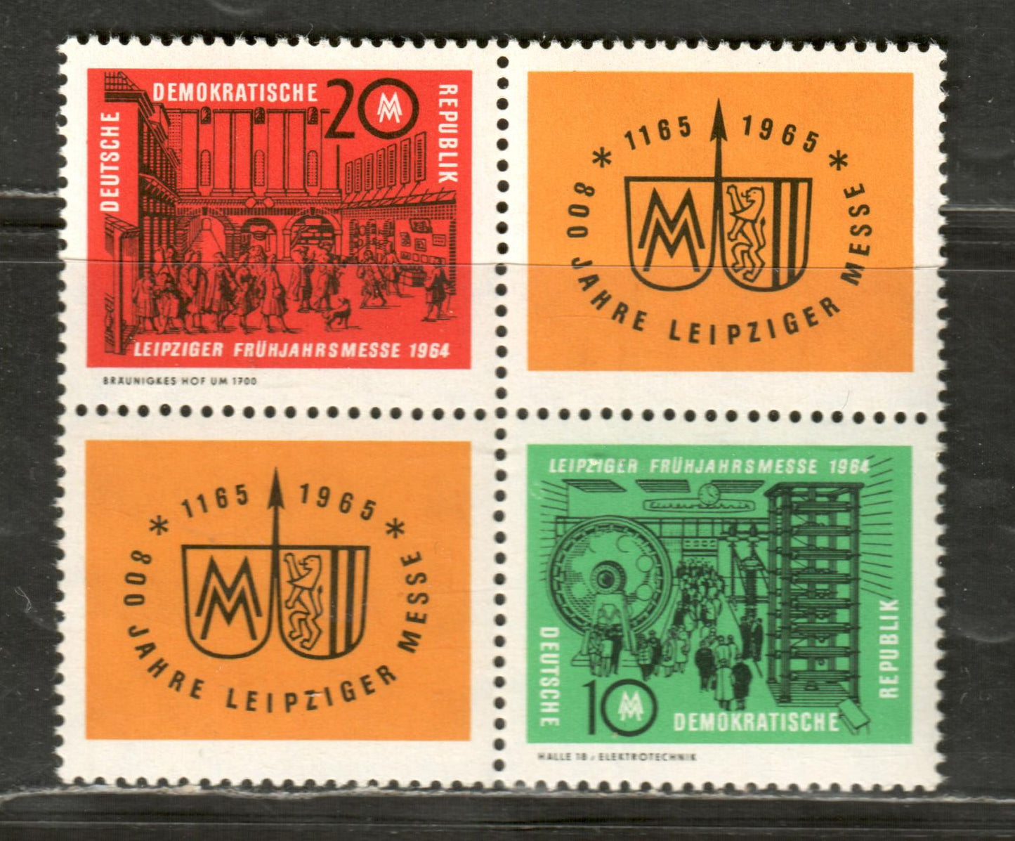 German Democratic Republic SC#692a 1964 Spring Fair Issue, A VFNH Block Of 2 With 2 Labels, Click on Listing to See ALL Pictures, 2017 Scott Cat. $16