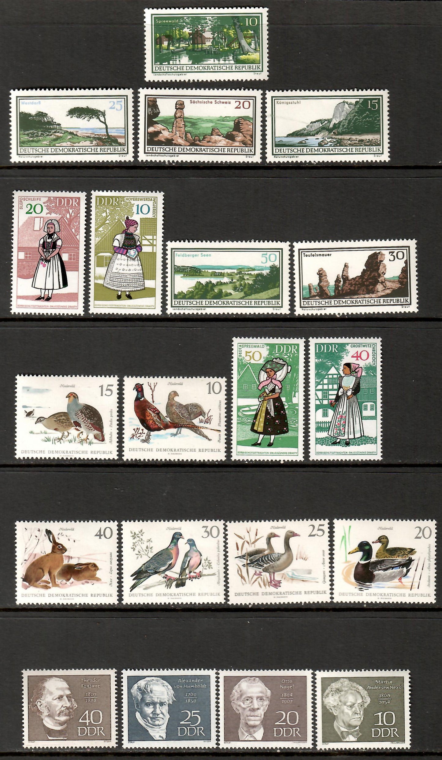 German Democratic Republic SC#831/1080 1966-1969 National Parks / Famous Men Issues, 20 VFNH Singles, Click on Listing to See ALL Pictures, 2017 Scott Cat. $10.65