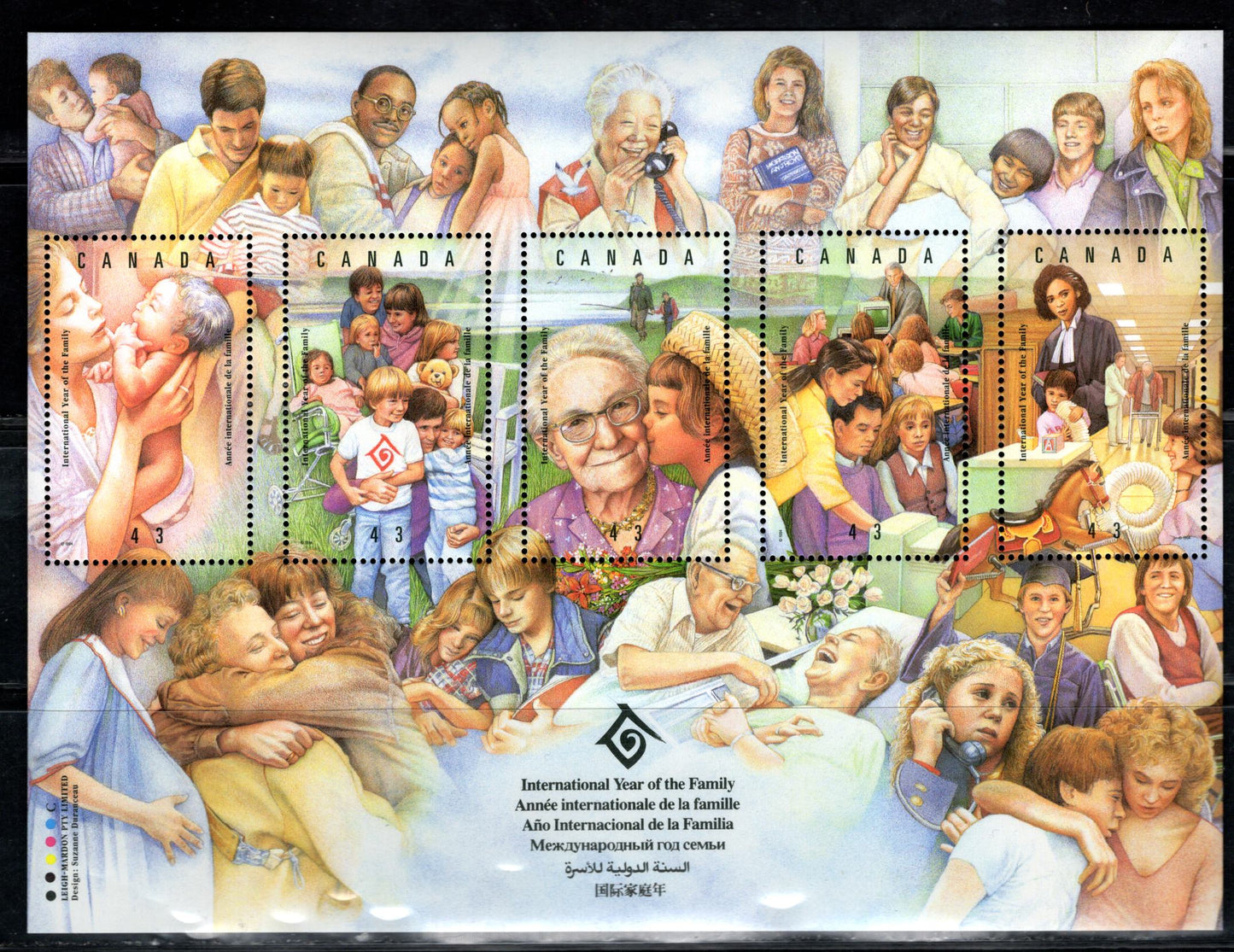 Canada #1523var 43c Multicoloured Mother & Child - Social Aid, 1994 International Year Of The Family, A VFNH Souvenir Sheet Fluorescent Coated/DF2 Paper, The Normal Paper For This Issue