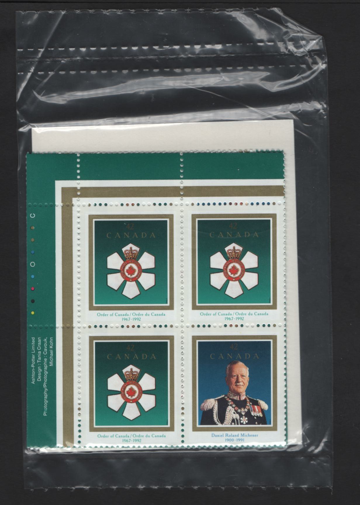 Canada #1447a 42c Multicoloured Order Od Canada & Rolland Michener, 1992 Order Of Canada & Rolland Michener Issue, A VFNH Sealed Pack of Inscription Blocks Type 4 DF2 Blue & White Cardboard Insert, DF1/DF2 Coated Papers Paper