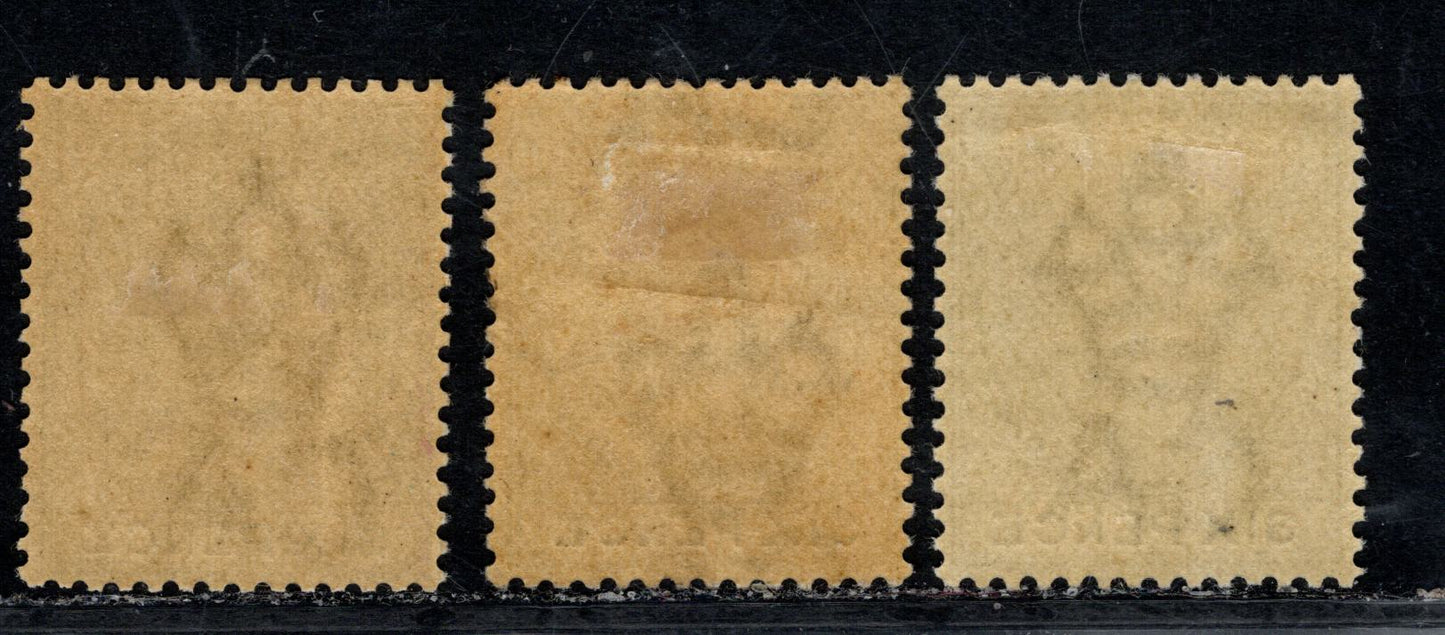 Lagos #25 6d Deep Yellowish Olive Green, Deep Olive Green & Olive Green Queen Victoria, 1884-1886 Queen Victoria New Color Keyplates Issue, 3 FOG Singles Crown CA Wmk, De La Rue Printing,