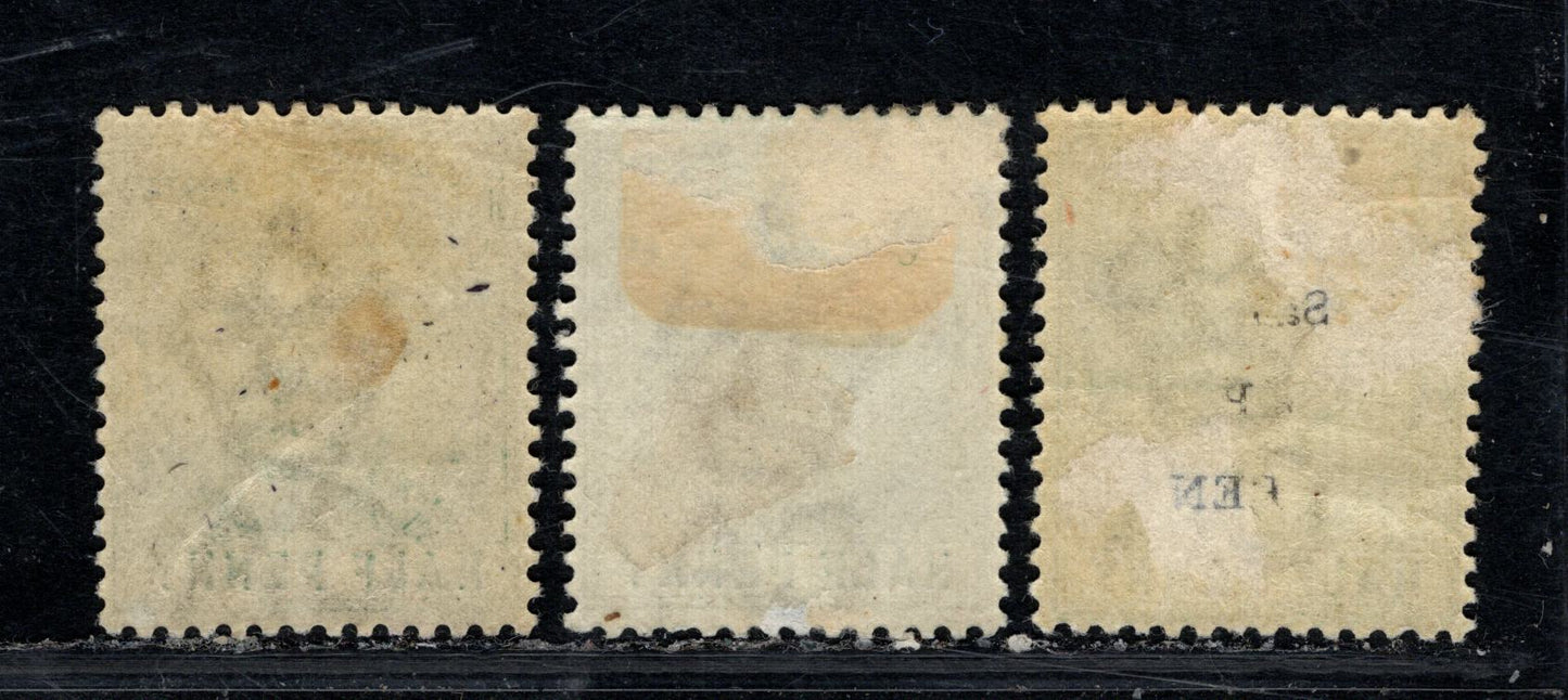 Lagos #21 1/2d Green Queen Victoria, 1884-1886 Queen Victoria New Color Keyplates Issue, 3 F/VFOG Singles Crown CA Wmk, De La Rue Printing, Plate 1 Printings, Different Shades