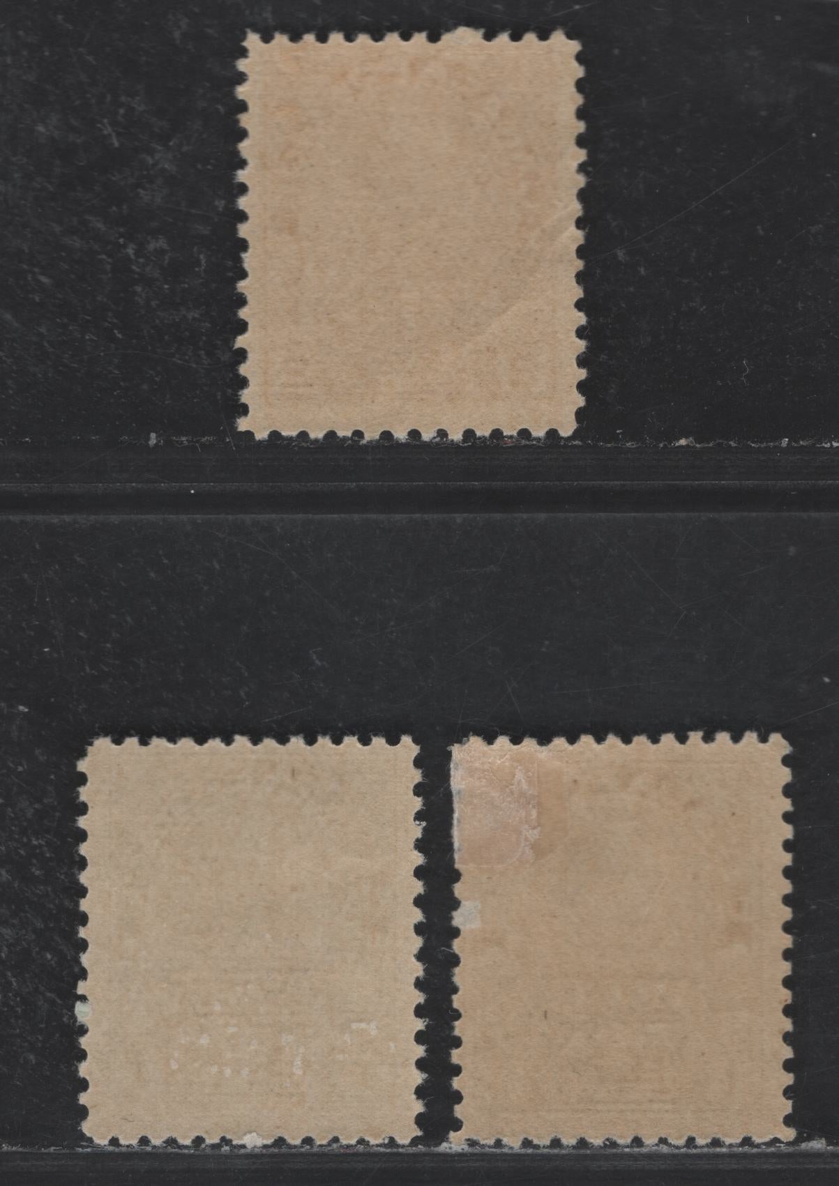 Canada #MR1, MR4i 1c & 2c+1c Deep Green, Bluish Green & Yellow Brown King George V, 1915-1916 War Tax Issues, 3 FOG Singles Retouched Framelines,