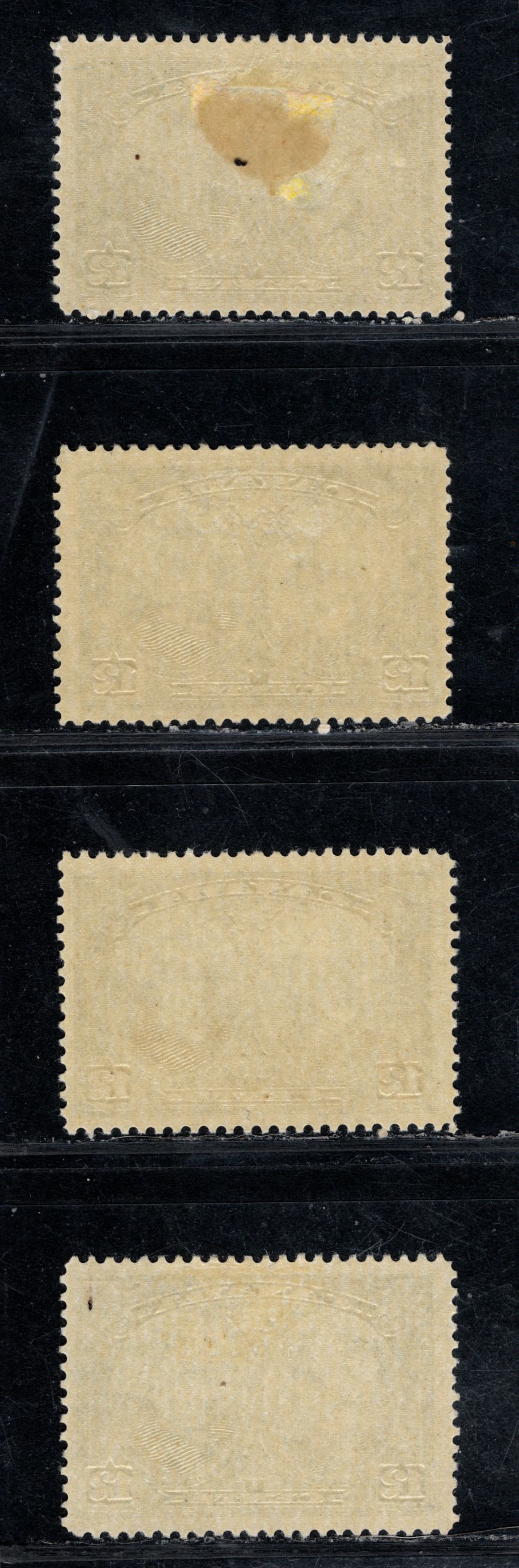 Canada #147 12c Green Laurier & Macdonald, 1927 Historical Issue, 4 FOG Singles Different Shades With Streaky Gum