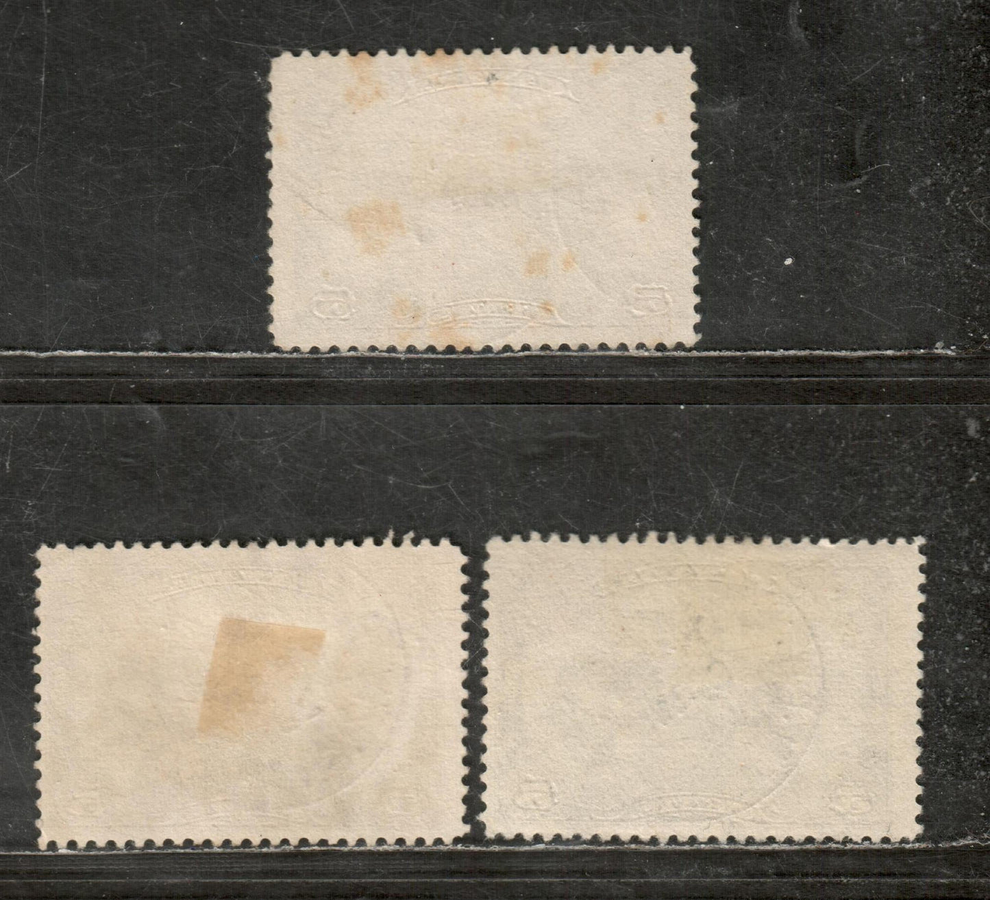 Canada #C1 5c Deep Olive Brown, Olive Brown, Pale Olive Brown Winged Figures Against Globe, 1928 Air Mail Issue, 3 Fine Used Singles