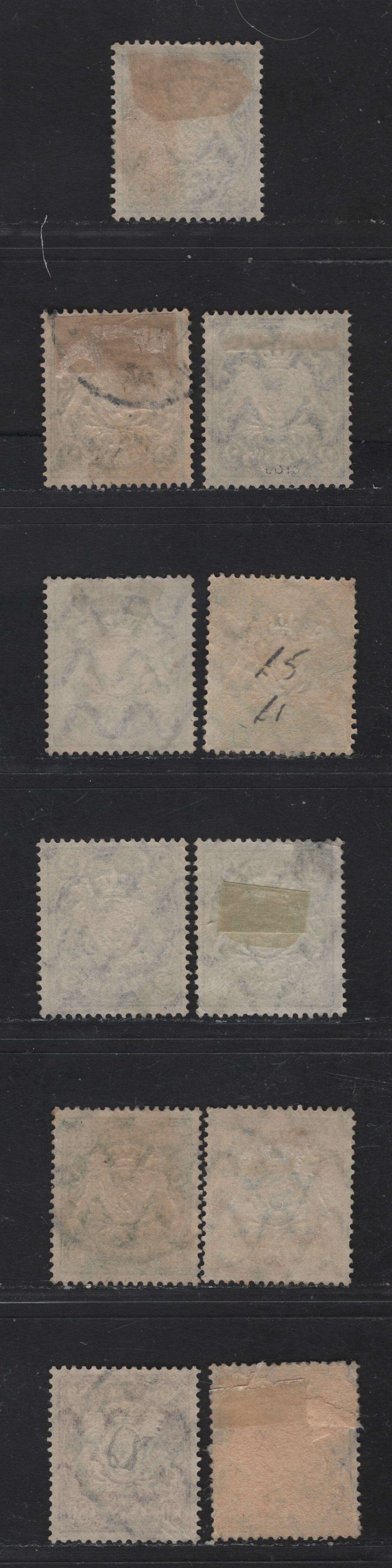 Bavaria #58, 67, 68, 71 2pf Grey, 30pf Olive Green & Bright Olive Green, 40pf Yellow, 80pf Lilac & Brownish Lilac, 1888-1900 Embossed Arms Issue On White Paper, Perf 14x14 1/2, 11 Very Fine Used Singles 6 Shades Of Grey