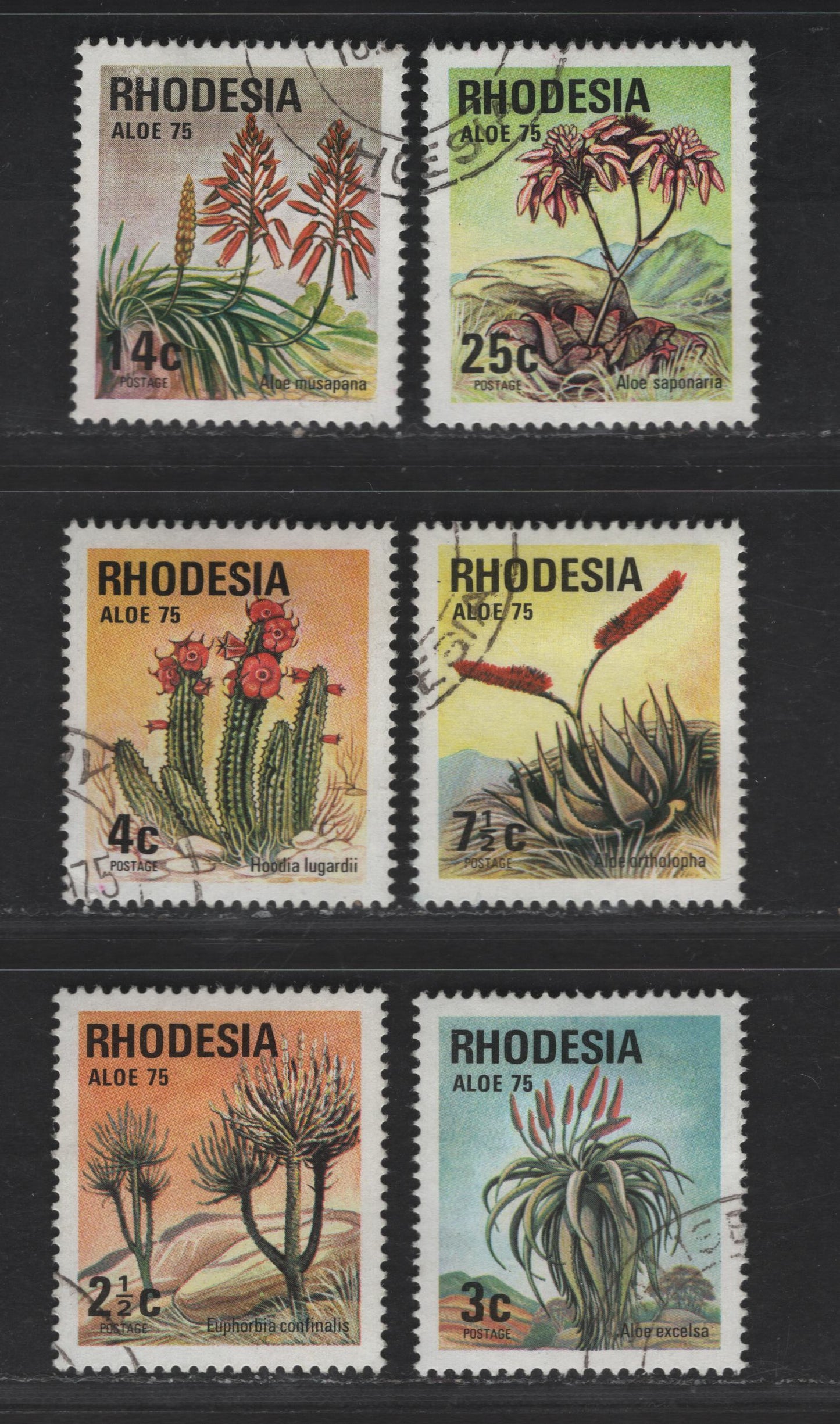 Rhodesia SG#352-357 2.5c - 25c Multicolored Flora & Fauna, 1975 Pictorial Issue, 6 Very Fine Used Singles, Perf 14.5