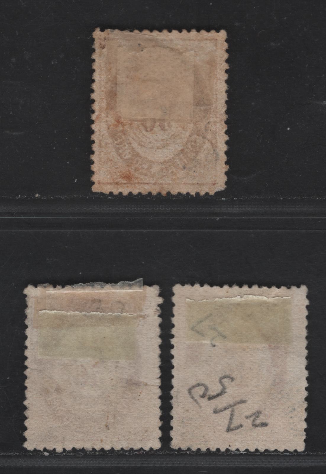 Norway SC#27, 30 20o & 50o Orange Brown & Maroon (2 Shades) Post Horn, 1877-1878 Post Horn Issue, 3 Fine Used Singles, Wmk 160, Perf 14.5x13.5, Shaded Post Horn
