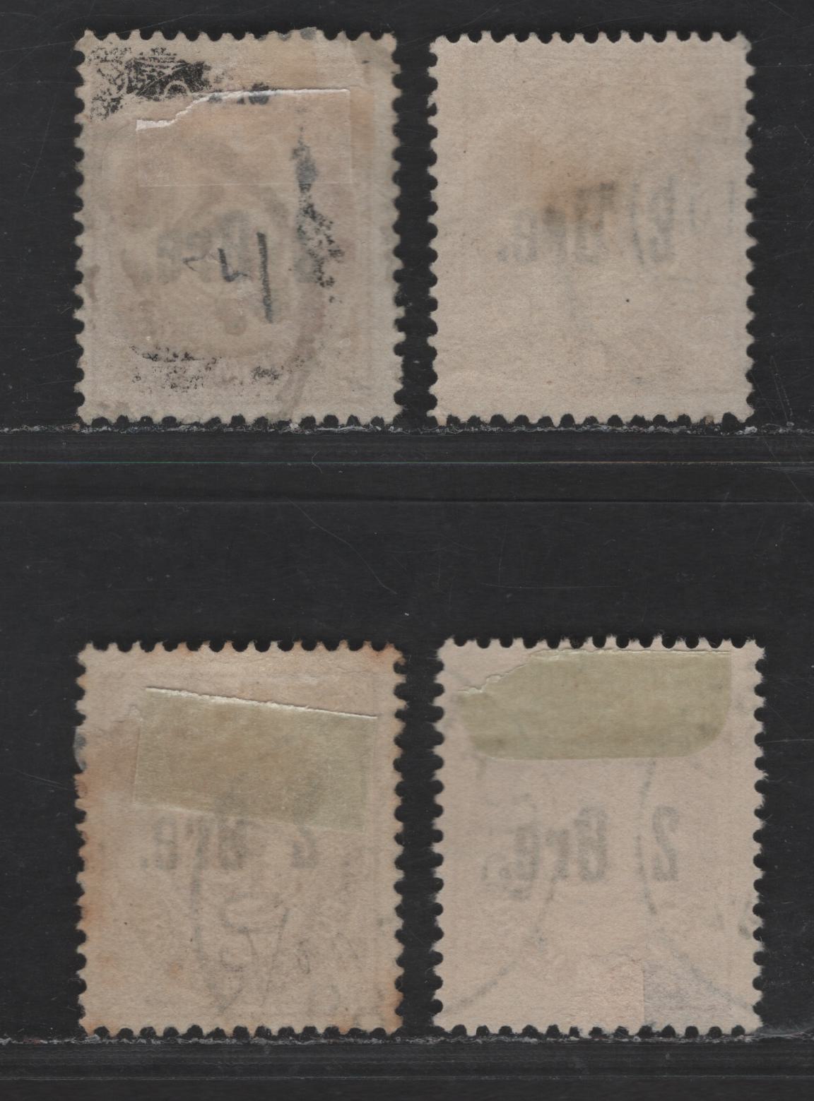 Norway SC#46, 46a 2o on 12o Yellow Brown & Bistre Brown Post Horn, 1888 Surcharged Post Horn Issue, 4 Fine Used Singles, Different Shades, Wmk 160, (Tall Die), Perf 14.5x13.5, Unshaded Post Horn