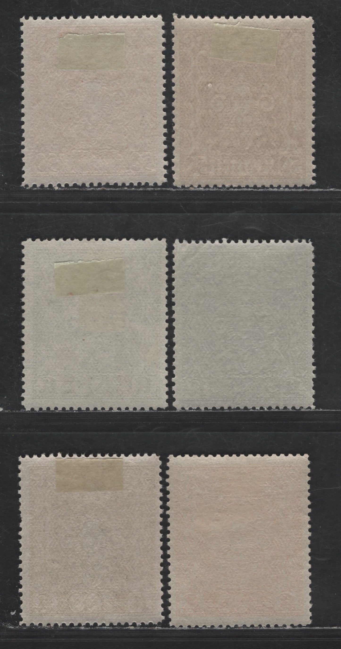 Austria SC#290f, 290j, 291e, 291F, 292c, 293 50k - 500k Brown Red - Deep Orange Symbols of Art & Science, 1922-1924 Art & Science Issue, 6 F/VFOG Singles, Wet Printings, 25x29.5mm