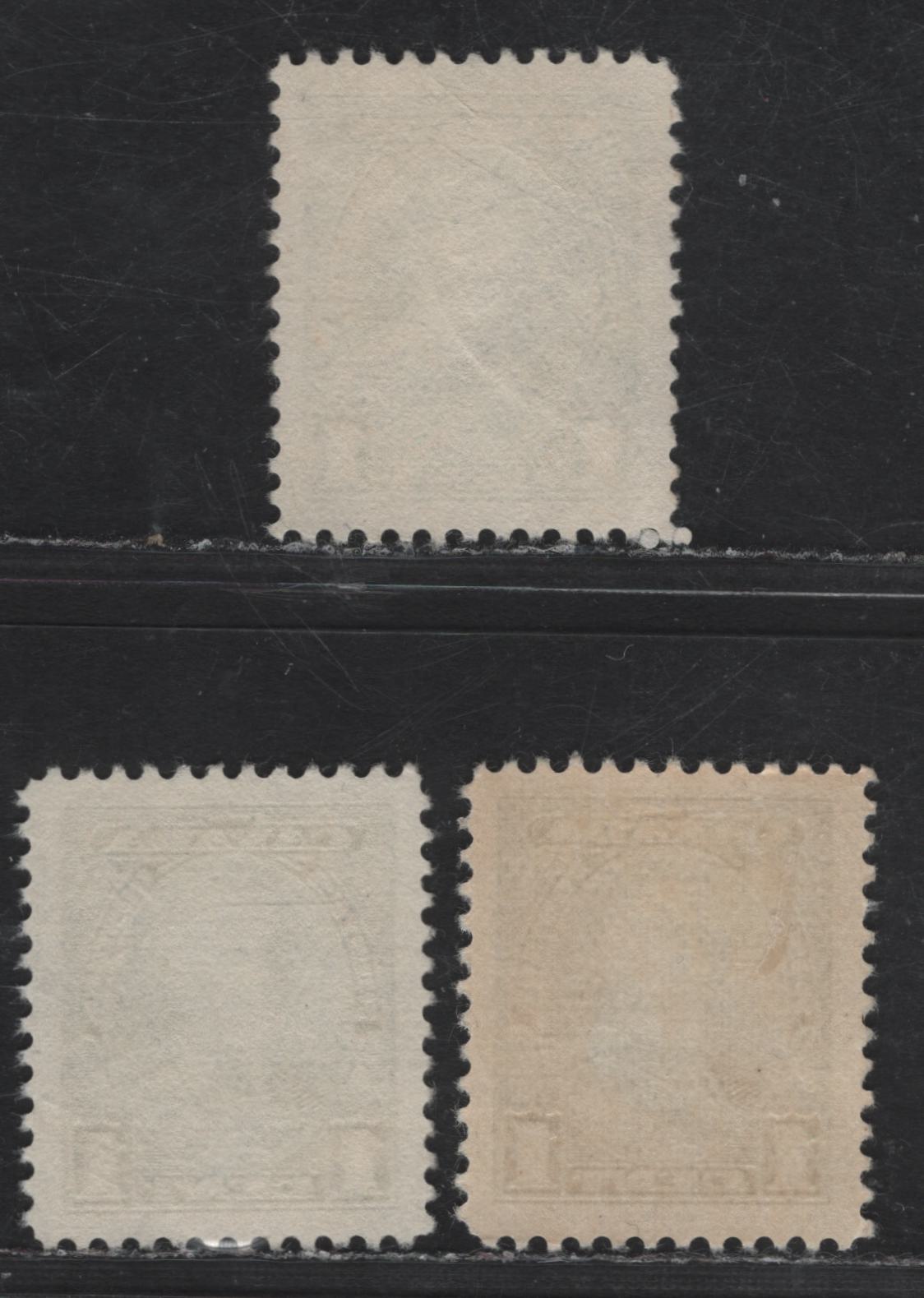 Canada #217var 1c Deep Bright Green & Deep Green King George V, 1935-1937 Dated Die Issue, 3 VF Used Singles Soft Vertical Wove Paper