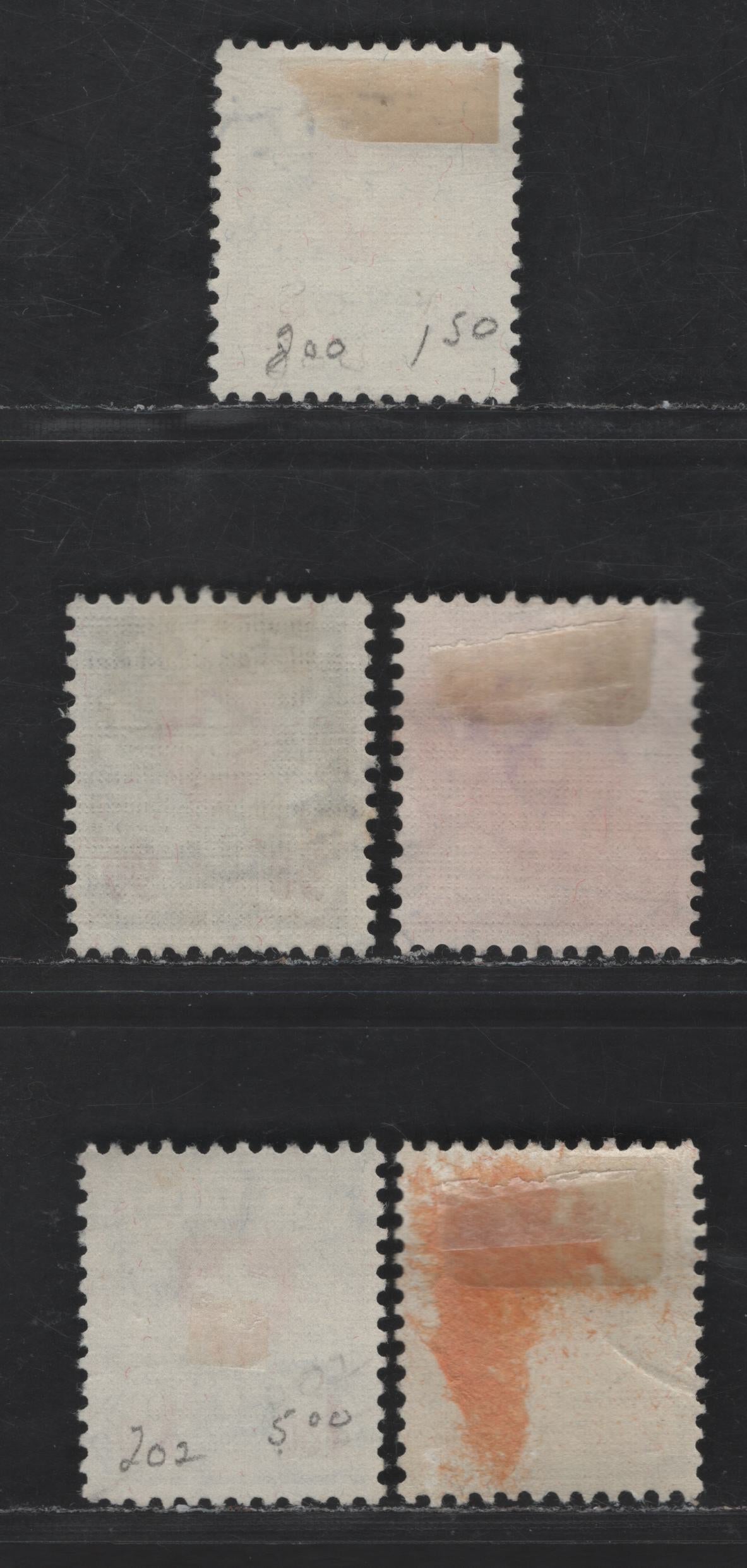 Switzerland SC#200a-203b 90c - 2fr Green & Red on Green - Gray Black & Red on Gray Numeral & Crest, 1924 Pictorial Issue, 5 Very Fine Used Singles, Grilled Gum, Additional Shade Of 90c