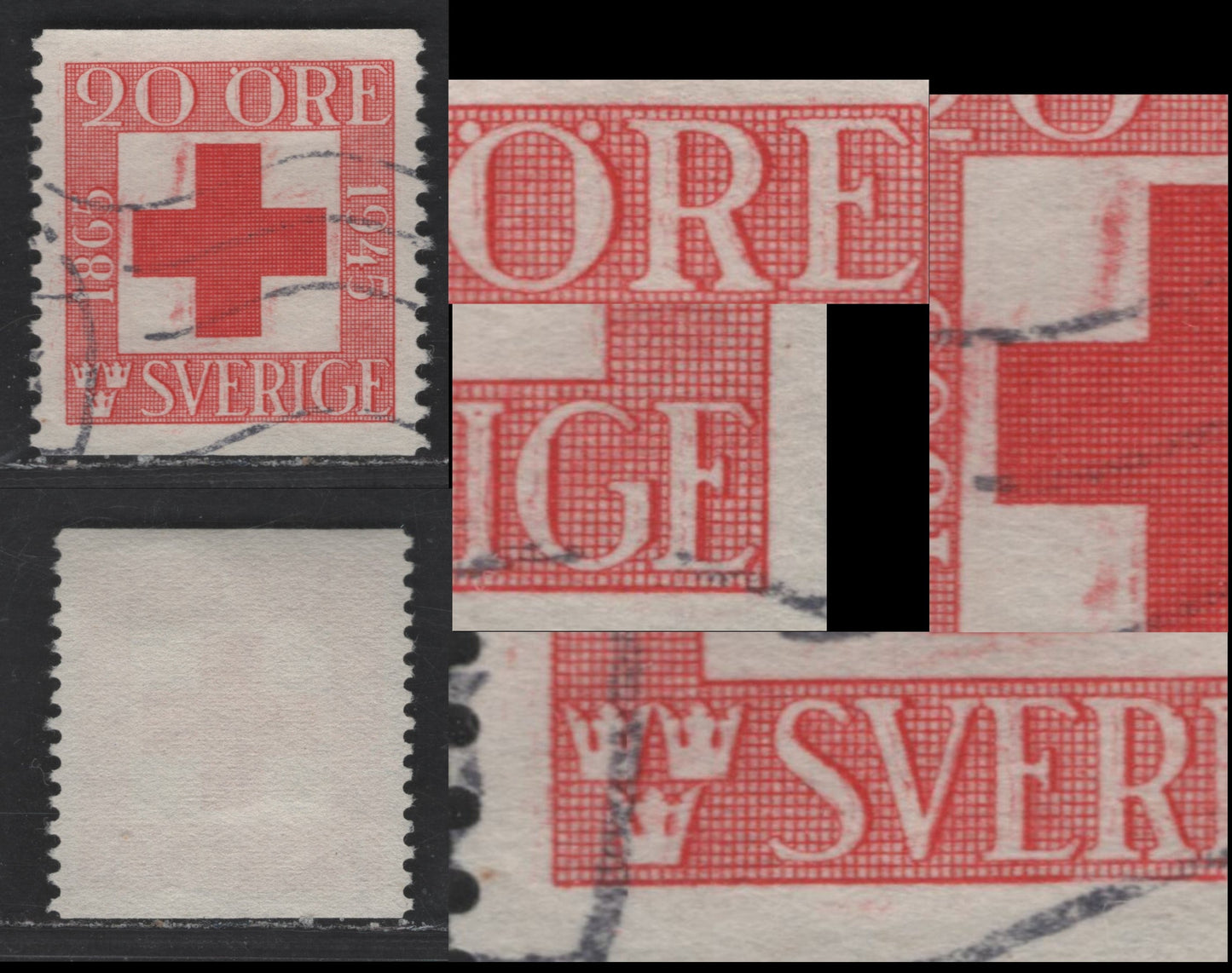 Sweden SC#358var (Facit #358DPII) 20o Red Red Cross, 1945 Swedish Red Cross Society 80th Anniv Issue, A Very Fine Used Single, Multiple Double Transfers
