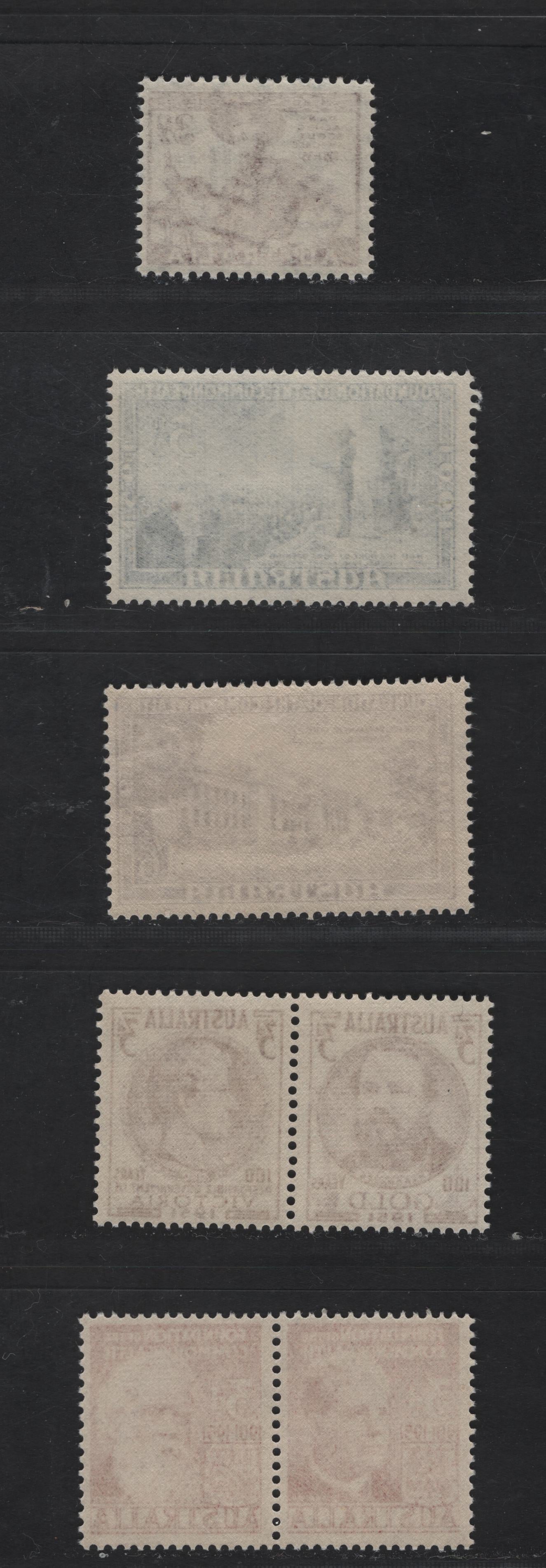 Australia #241a-245a, 254 3d Lake - 3 1/2d Brown Lake, 1951 50th Anniversary Of Federation To 1952 Pan Pacific Scout Jamboree Issues, 2 VFNH Pairs And 3 Singles