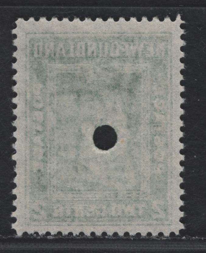 Newfoundland #254var 2c Deep Green King George VI, 1941-1944 Pictorial Issue, A Very Fine Unused Single, Archive Proof, No Gum, Single Hole Punch