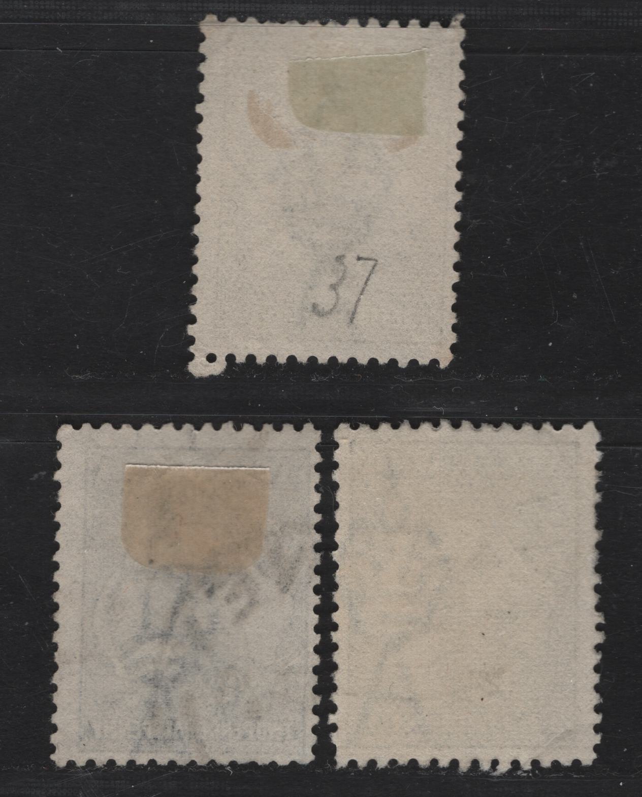 Australia SG#35-37 2d, 2.5d & 3d Gray, Deep Blue & Yellow Olive Kangaroo, 1915-1927 Kangaroos Issue, 3 Fine Used Singles, 2d & 3d Die 1, 2.5d Die 2, Third Wmk