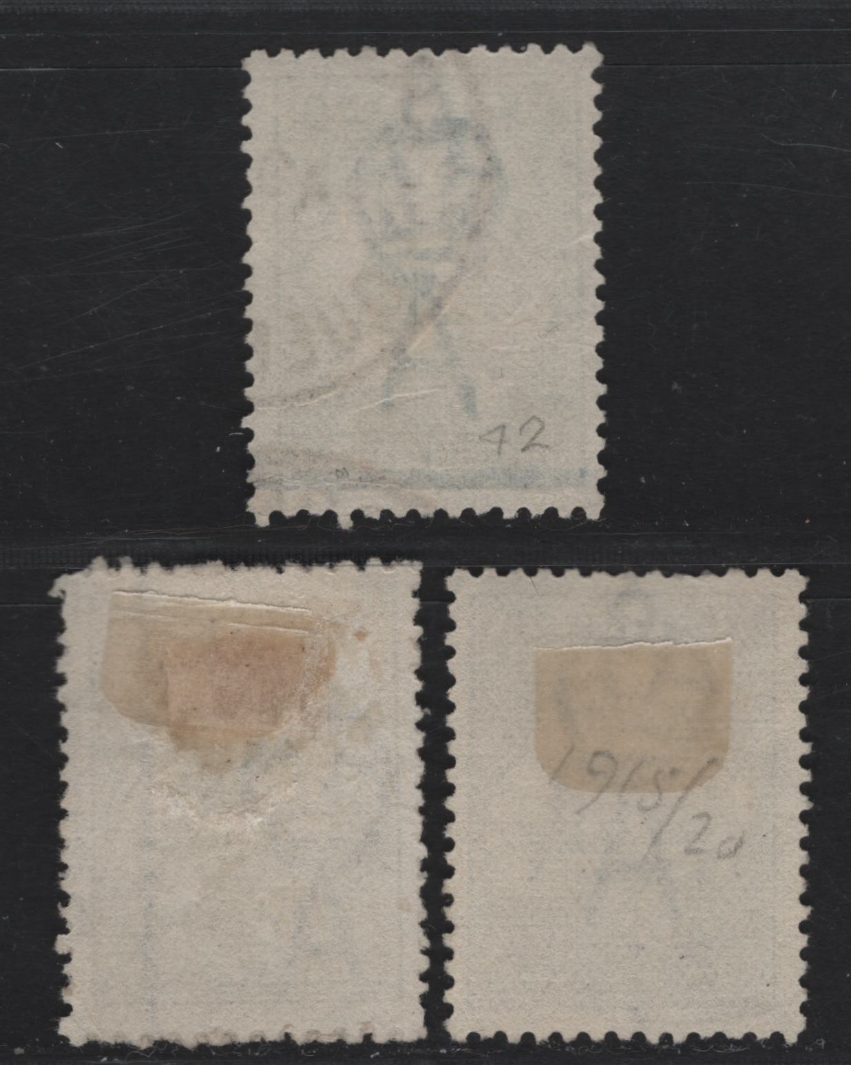 Australia SG#38, 40 6d - 1/- Ultramarine, Pale Ultramarine & Blue Green Kangaroo, 1915-1927 Kangaroos Issue, 3 Fine/Very Fine Used Singles, Dies 2 & 2b, Third Wmk