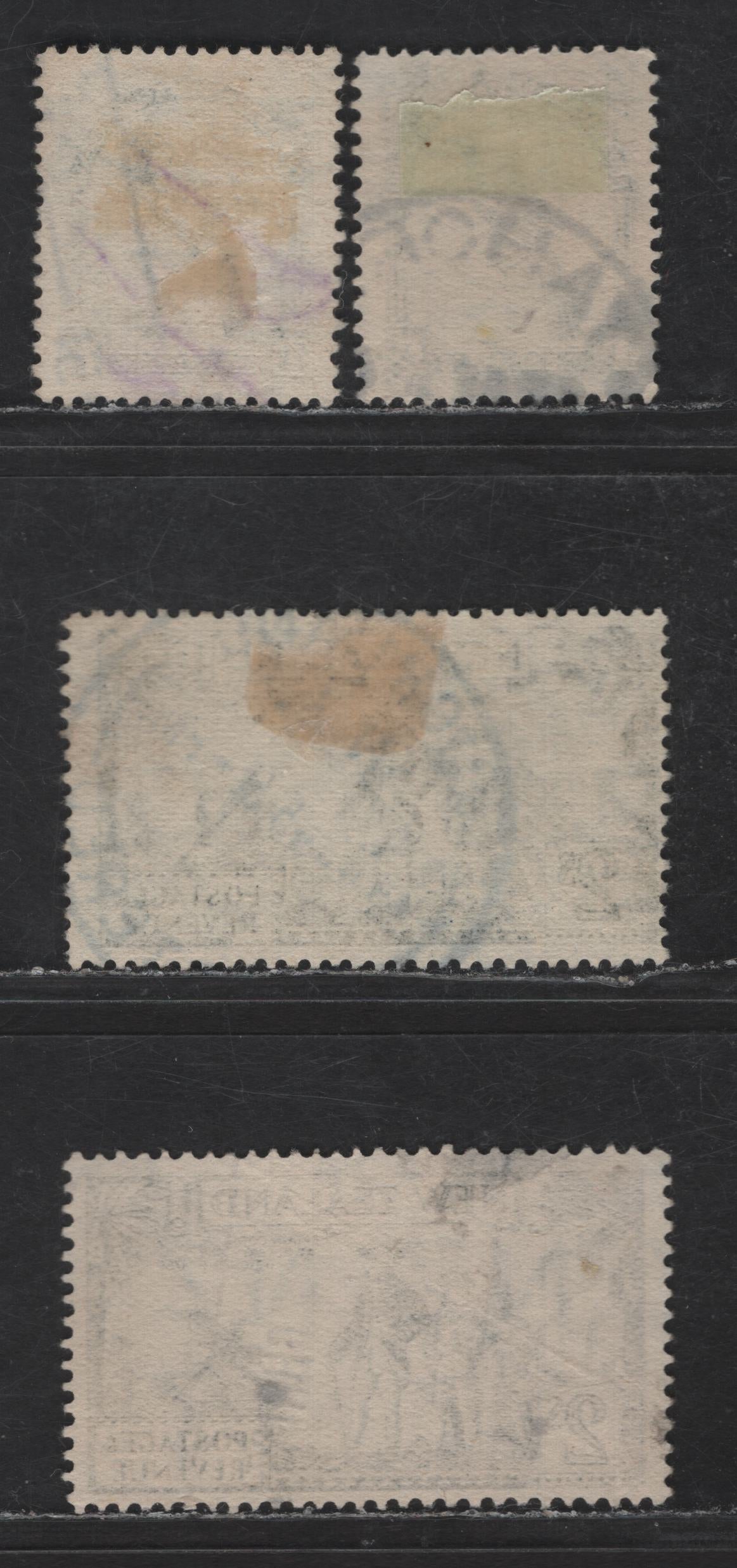 New Zealand SG#588-589, 589e 1/- - 2/- Deep Green - Grayish Olive Parson Bird - Capt. Cook, 1936-1942 Pictorial Issue, 4 Fine Used Singles, Perfs 14x13.5, 13-14x13.5 & 13.75x13.5, Fine & Coarse Horizontal and Coarse Vertical Mesh Papers