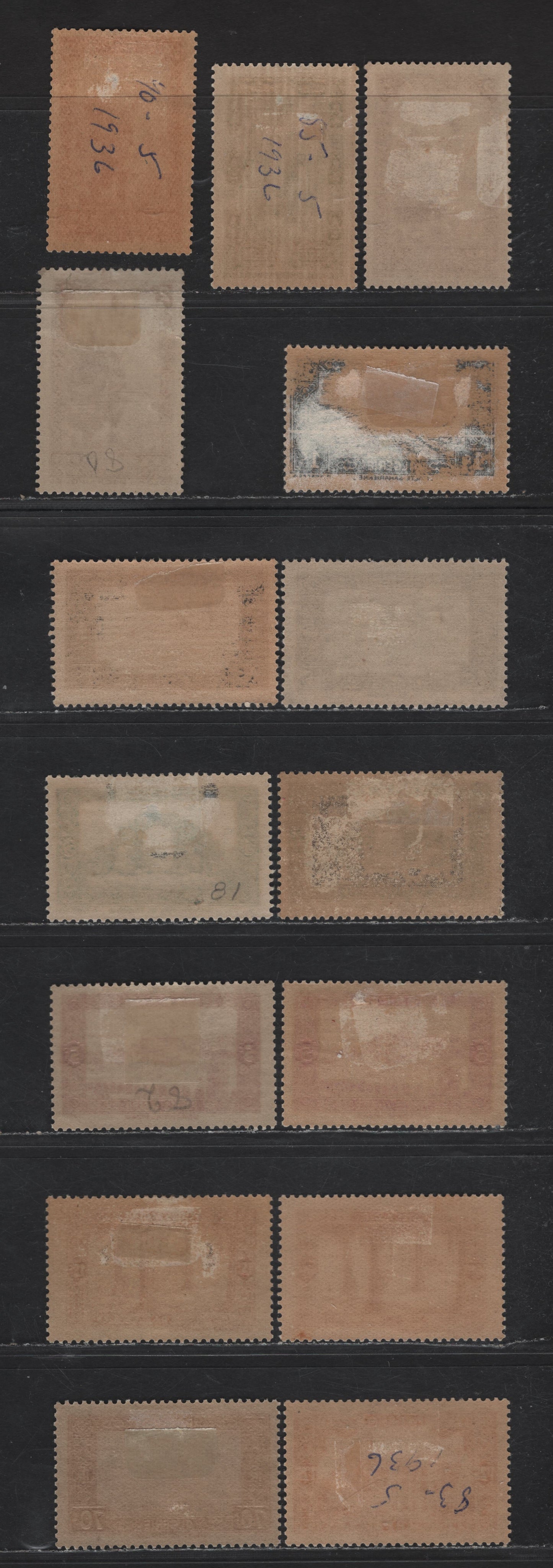 Lot 10 Algeria SC#79-82, 84-85, 88, 93, 98, 99A 1c - 1.5fr Ultramarine - Carmine Travel Across the Sahara - Oued River at Colomb-Bechar, 1936-1947 Engraved Pictorial Issue, 15 VFOG Singles, Extra Shades Of 1c, 3c & 5c