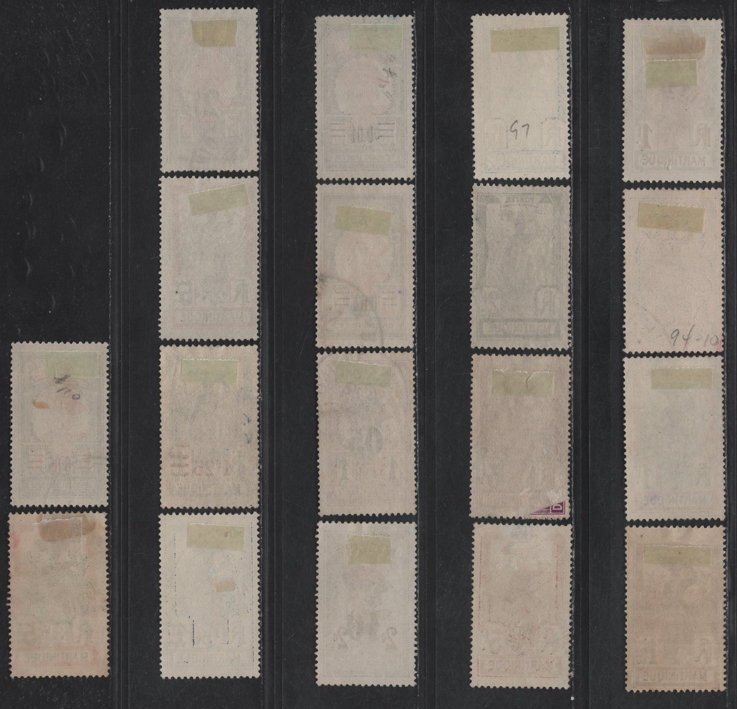 Lot 179 Martinique SC#93-100, 105-110, 122, 124-126 1fr - 3fr on 5fr Dull Blue & Brown - Dull Green & Deep Red Girl in Cane Field - Martinique Woman, 1908-1930 Pictorial & Surcharged Issues, 18 Fine/Very Fine Used Singles