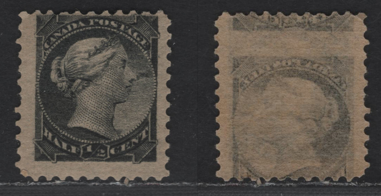 Lot 204 Canada #34 1/2c Silver Black Queen Victoria, 1870-1893 Small Queen Issue, A FNH Single, Mid Second Ottawa Printing, Paper Type 2O-C (See Body), Perf 11.9x12, Full Offset On Back Under The Gum, Shifted Downward
