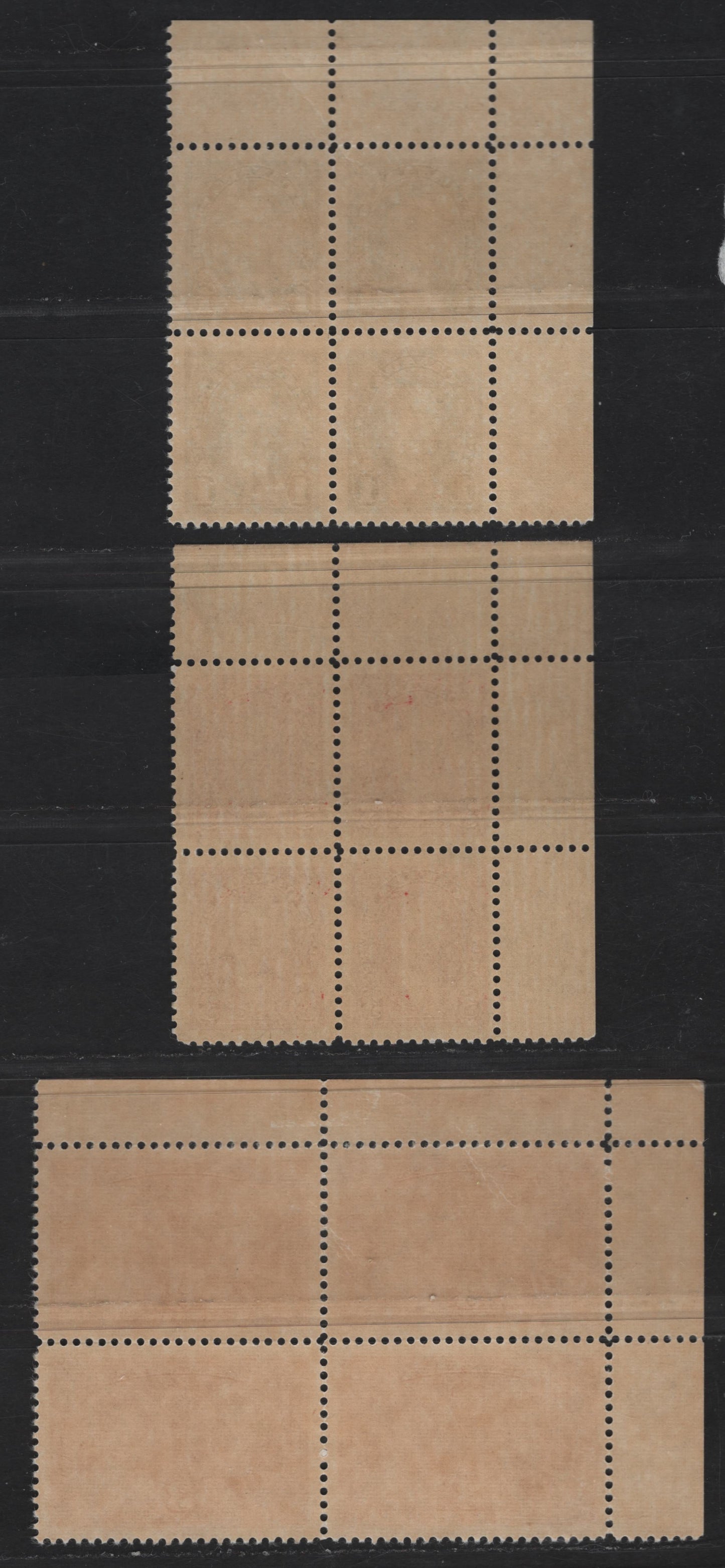 Lot 252 Canada #231, 233, 237 1c Green, 3c Carmine, 3c Carmine, 1937 King George VI Mufti / Coronation Issues, 3 VF NH/LH Plate Blocks Plates 1,3 & 10 Blocks Different Papers & Gums