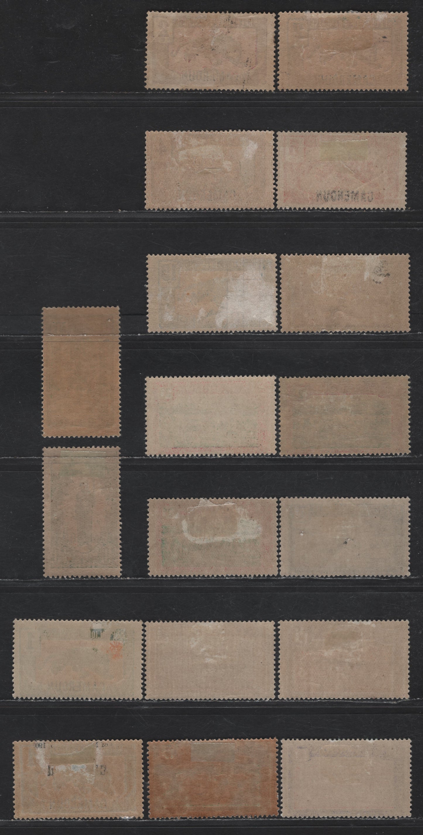 Lot 29 Cameroun SC#147-150, 152, 157, 170-176, 182 1c - 30c Olive Green & Orange - Dark Green & Green Overprints - Tapping Rubber Tree, 1921-1938 Overprinted Middle Congo & Pictorial Definitive Issues, 18 F/VFOG Singles, Extra Shades