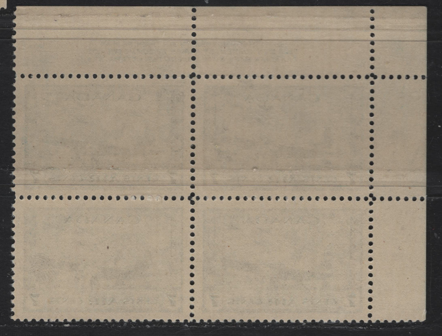 Lot 301 Canada #C8 7c Deep Blue British Commonwealth Air Training, 1942-1943 Airmail Issue, A VFNH UL Plate 1 Block Of 4, Perf 12