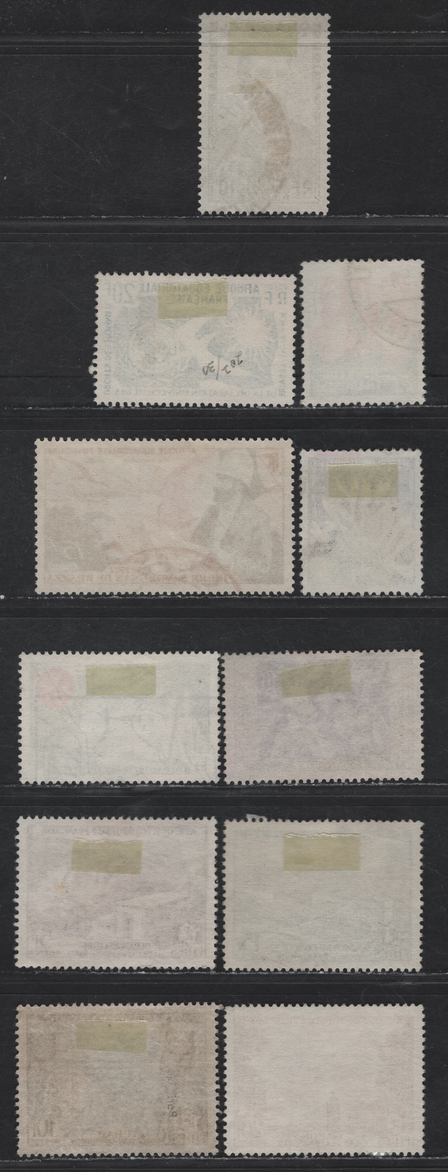 Lot 68 French Equatorial Africa SC#85, 189-194, 200-202, C35 10fr - 20fr Indigo & Dark Green - Prussian Green & Dark Blue People of Chad - Brazza & Map, 1951-1959 Birth Centenary Of Pierre Savorgnan - Human Rights Issues, 11 Very Fine Used Singles